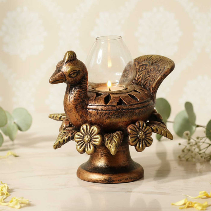 Handmade Peacock Terracotta Akhand Jyot Diya / Oil Lamp