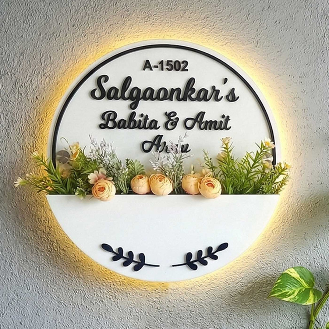 White Acrylic Minimal Personalized Handmade Planter Name Plate With Backlight