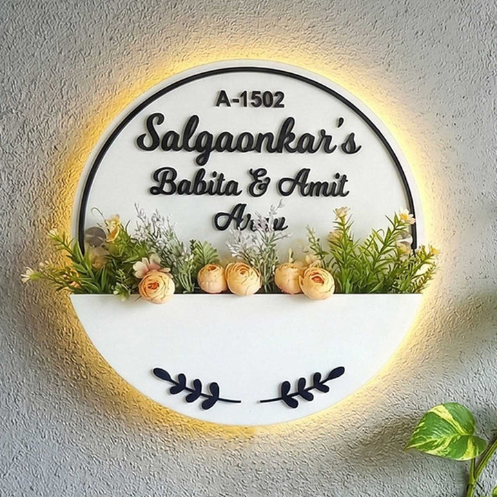 White Acrylic Minimal Personalized Handmade Planter Name Plate With Backlight