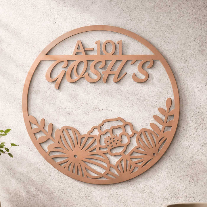 "Floral Halo" Round Personalized Weatherproof Stainless Steel Name Plate For Home