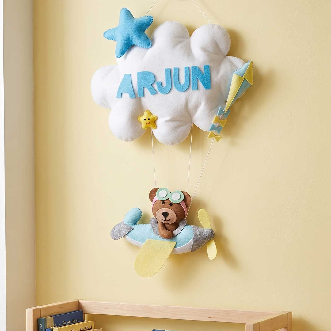 Personalised Bear on Plane Felt Hanging