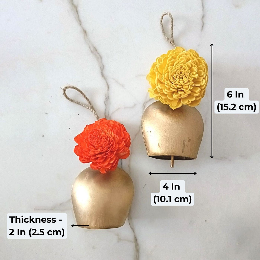 Shola Wood Marigold Flower Festive Bell Hanging