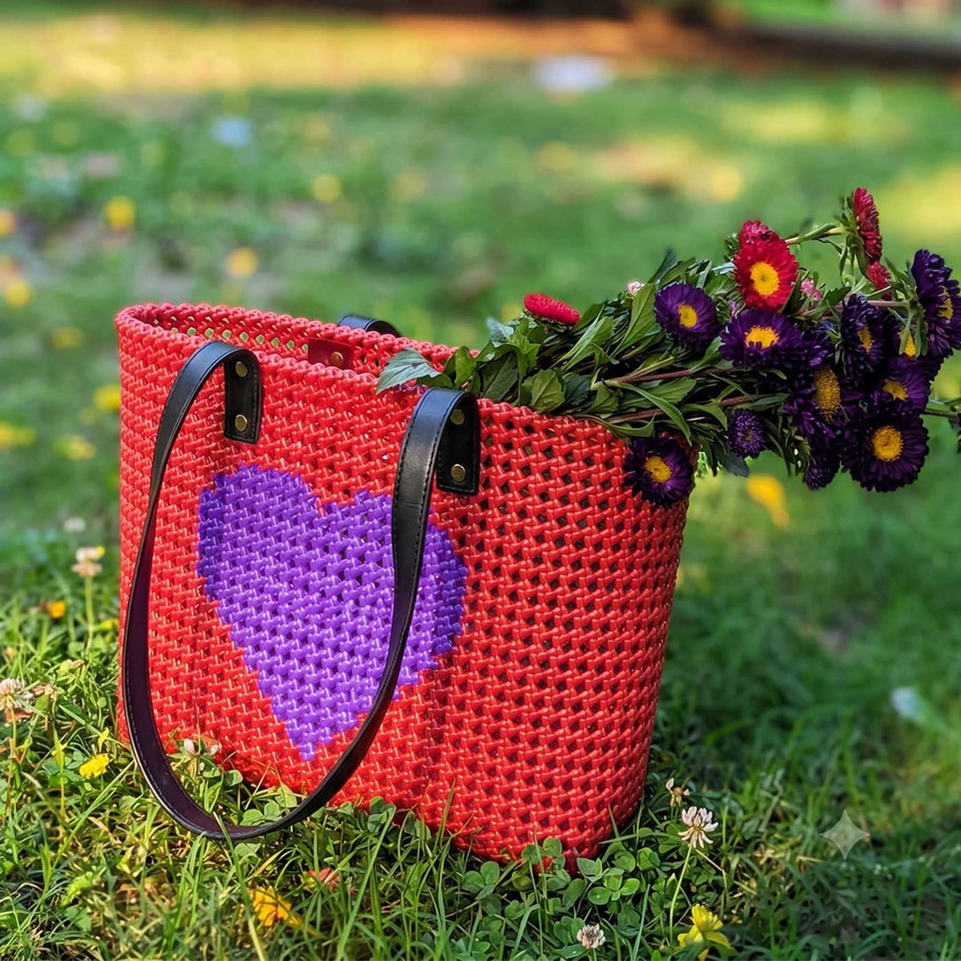 Red Heart Mukhya Knot Handmade Koodai Tote Bag