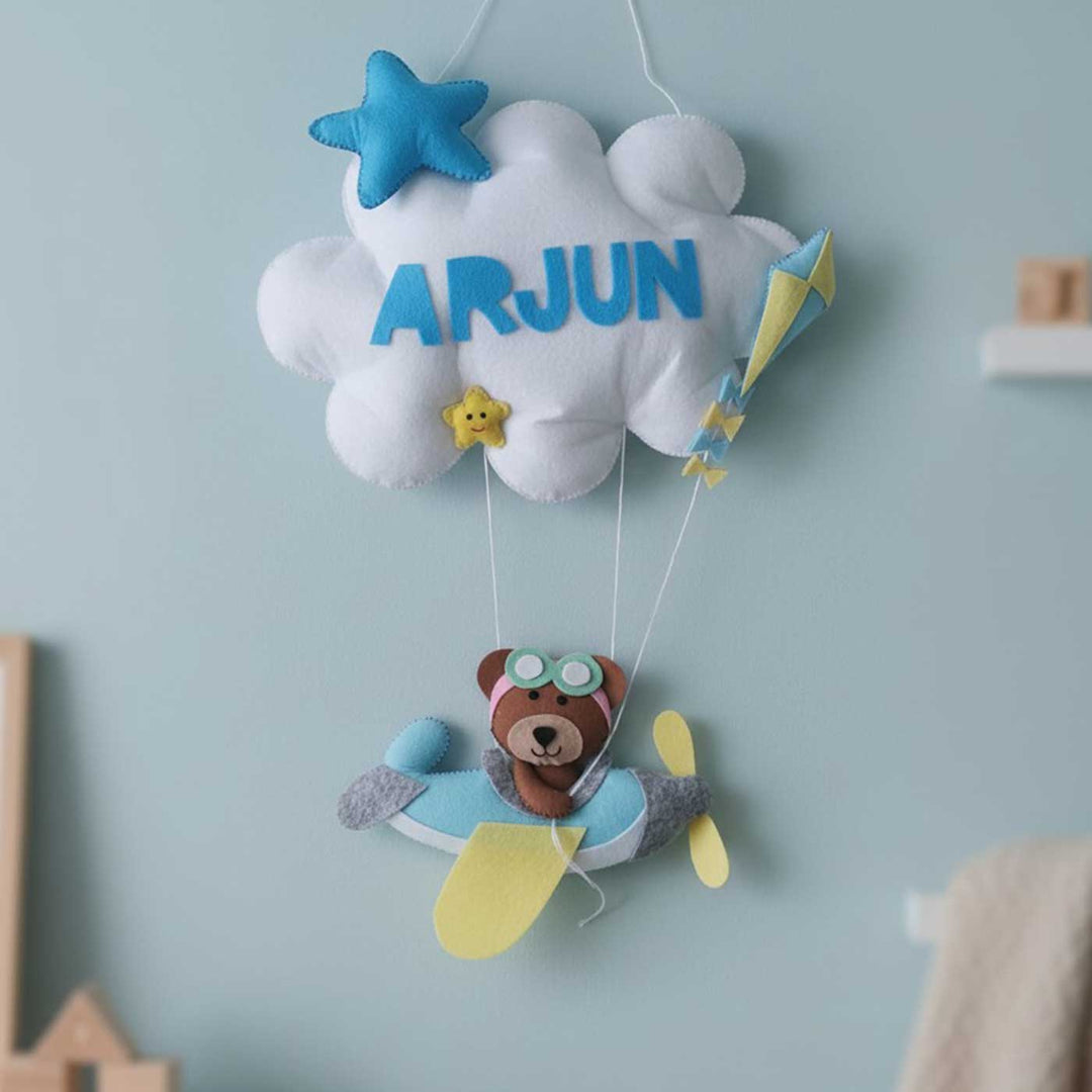 Personalised Bear on Plane Felt Hanging