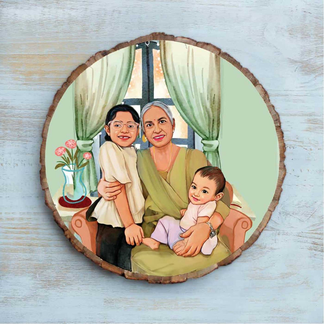 Photo Caricature Bark Nameplate With Stand Copy 2 - Front View with Mounted Artwork