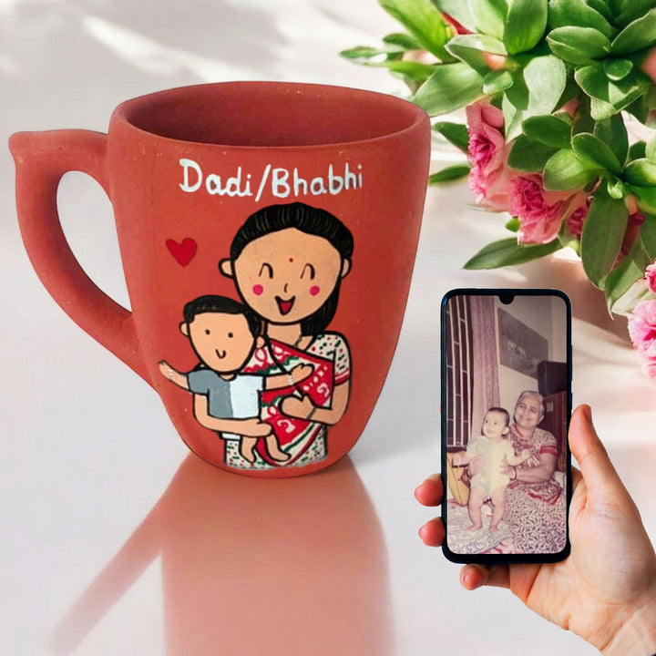 Handpainted Personalised 3D Terracotta Mug with Caricatures