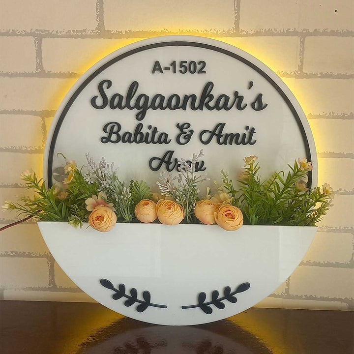 White Acrylic Minimal Personalized Handmade Planter Name Plate With Backlight