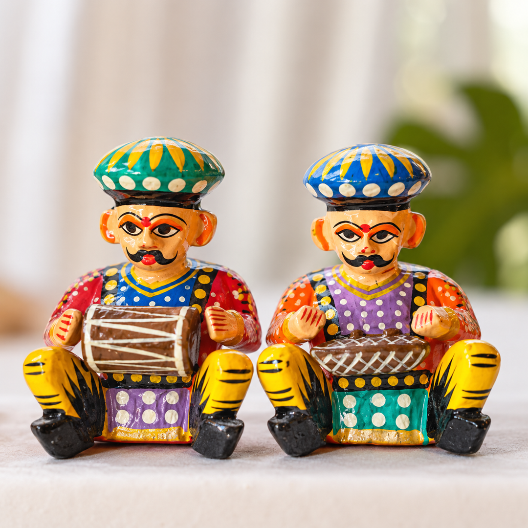 Set of 6 | Handmade Musical Men Wooden Golu Doll Toys For Festive Decor
