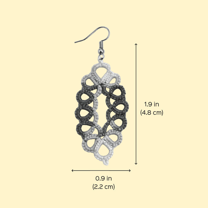 Handmade Tatting Triple Color Oval Shaped Cotton Earrings