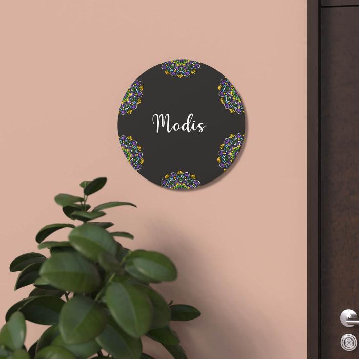Handpainted Circular Mandala Dot Art Nameplate for Family