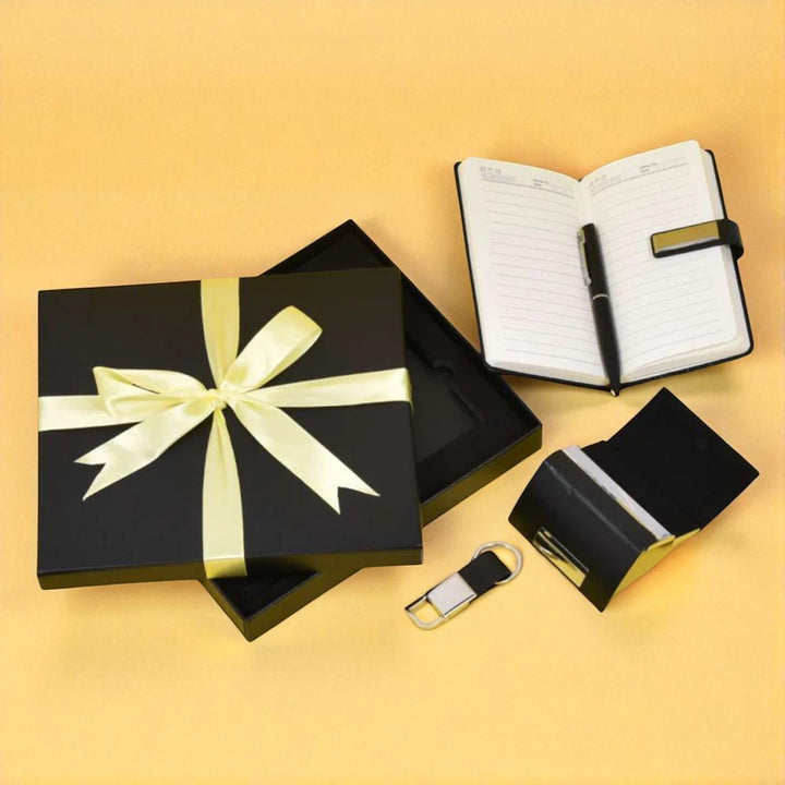 4 Piece Premium Dairy Set Rakhi Gift | Includes Dairy , Pen, Key holder, Visiting Card Holder