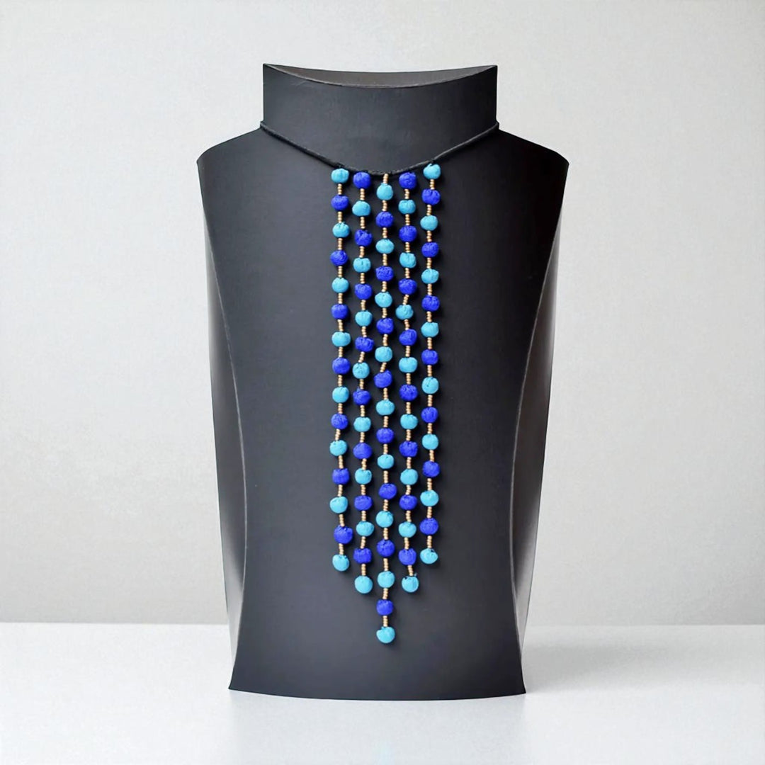 Handmade Textile Art Long Round Tasssls Dupion Silk Fabric Necklace