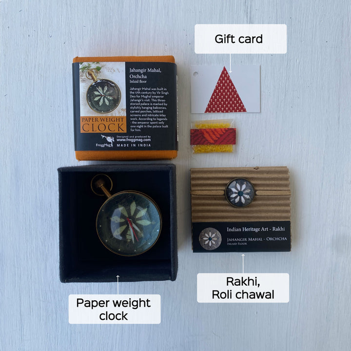 Handcrafted Folk Art Rakhi Hamper For Young Adults With Rice, Roli, Haldi