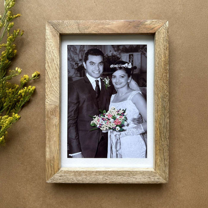 Bouquet Design Hand Embroidered Photo With Wooden Frame