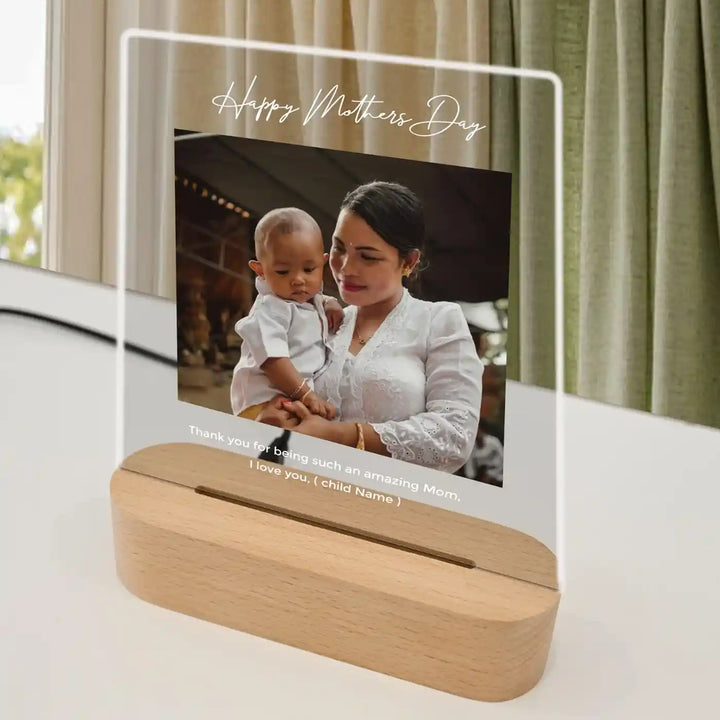 Photo Personalized Handmade Mother's Day Theme Wooden Photo Table Lamp