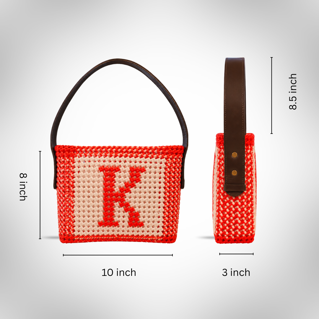 Red & White Personalized Monogram Handmade Wire Koodai Handbag