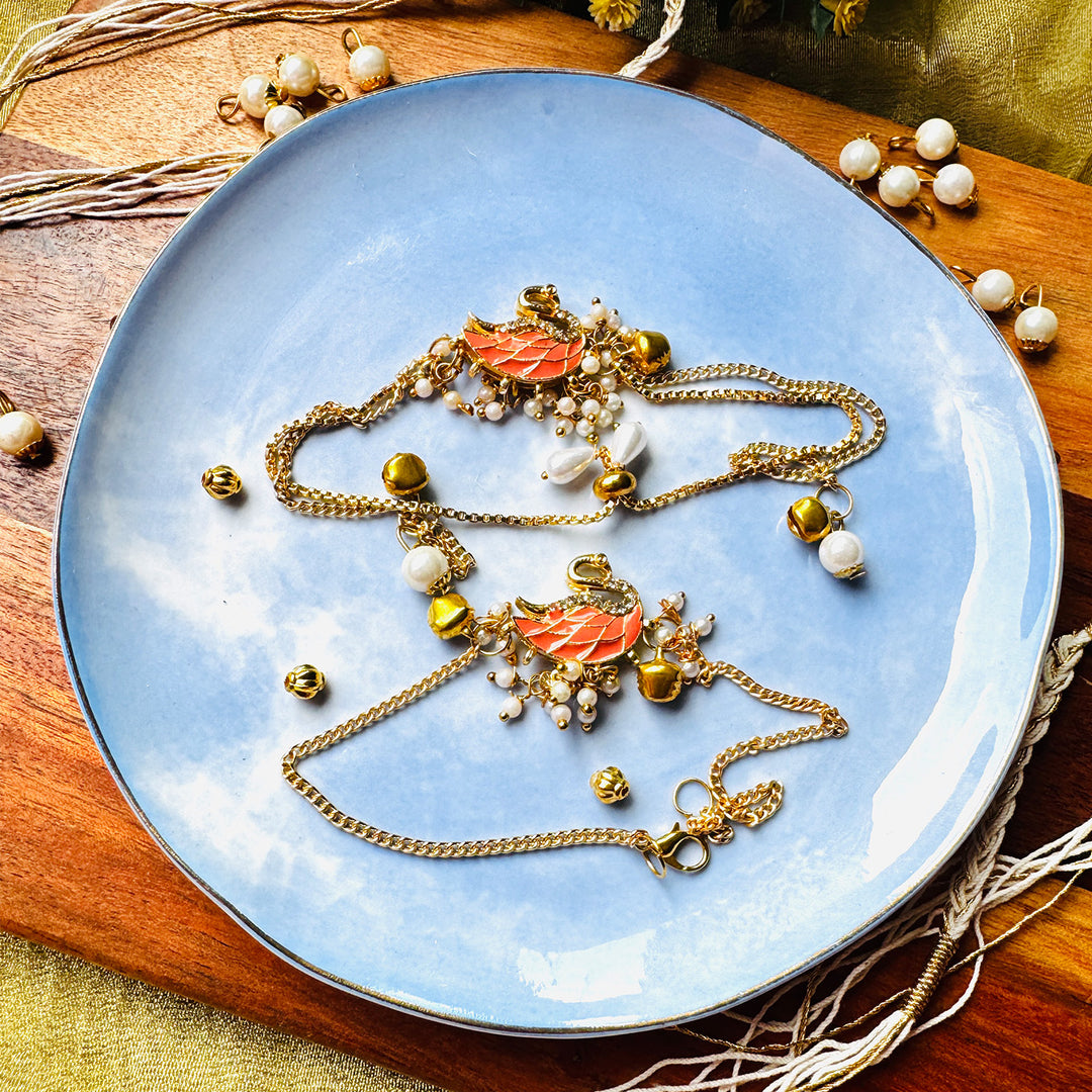 Handmade Swan Charm Pearl Rakhi & Lumba With Roli Chawal For Bhaiya Bhabhi | Set Of 2