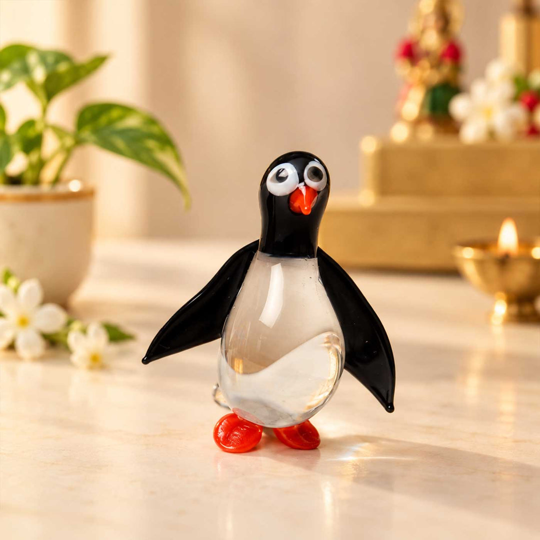 Handmade Blown Glass Penguin Miniature Figurine For Decor