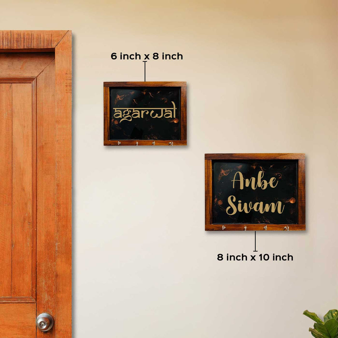 Black Minimal Personalized Marble Effect Rectangle Resin Namplate With Key Holder