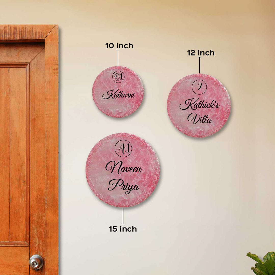 Pink Morpankh Personalized Marble Effect Round Resin Name Plate | With 3D Acrylic Letters & Pink Stone Embellishment