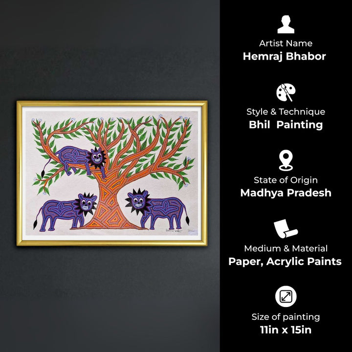 11 x 15 Inch | Shade Of The King’s Tree | Original Hand Painted Bhill Painting | Acrylic Paints On Paper