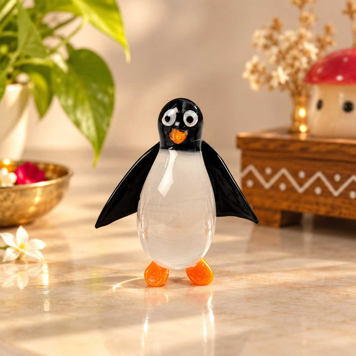 Handmade Blown Glass Penguin Miniature Figurine For Decor