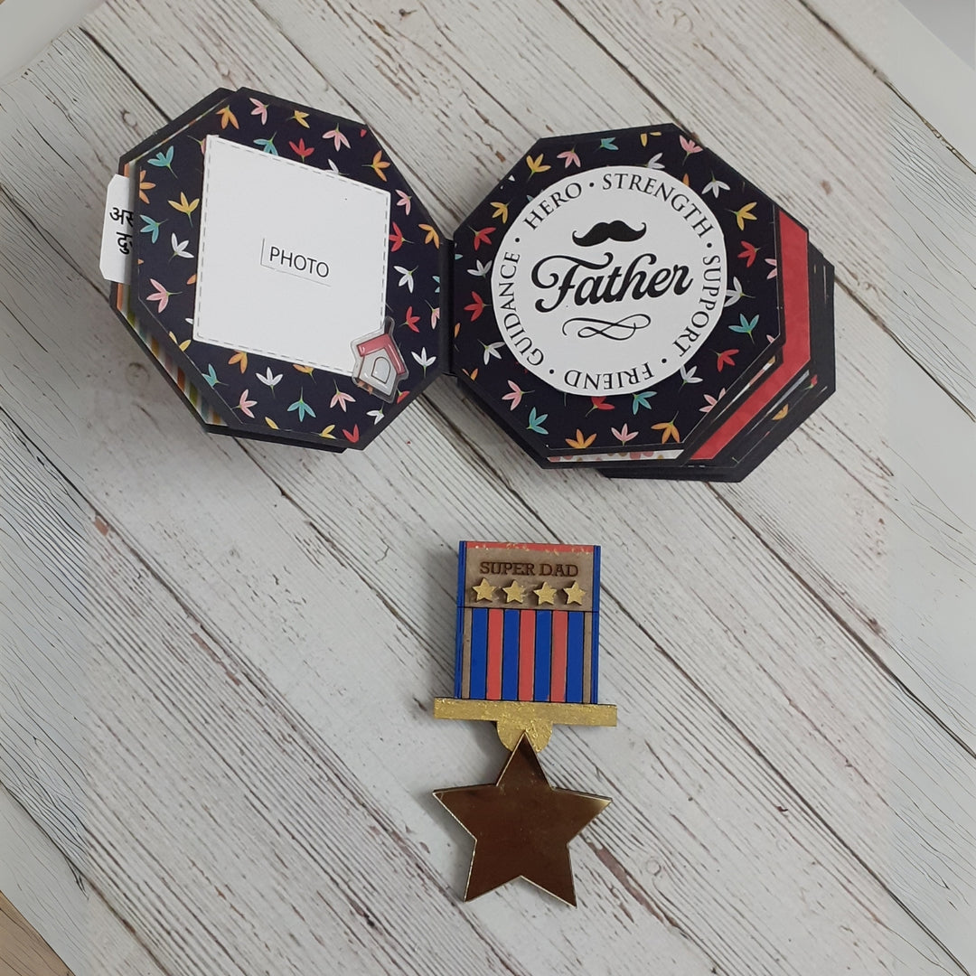 Personalized Handmade Paper Scrapbook And Medal For Fathers