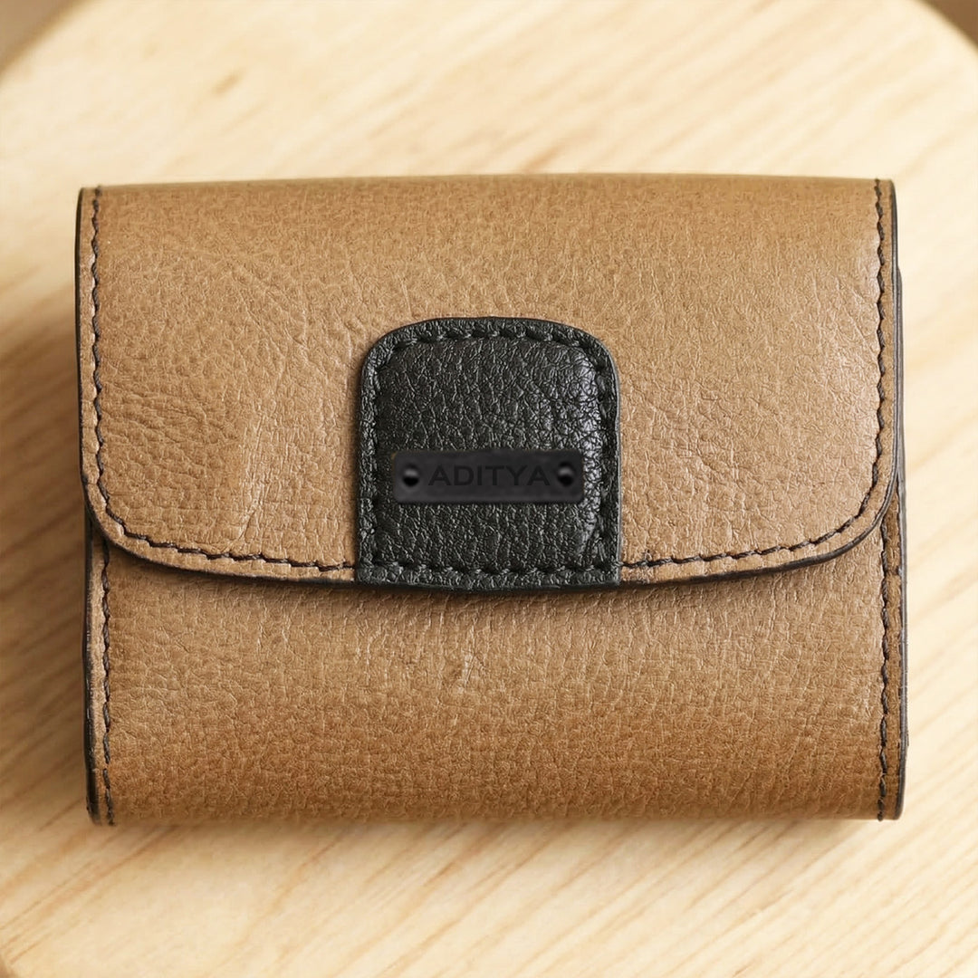 Personalized Olive Brown Ash Leather Card Holder With Lining