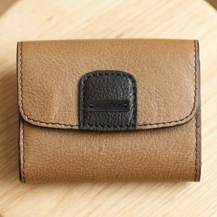 Personalized Olive Brown Ash Leather Card Holder With Lining