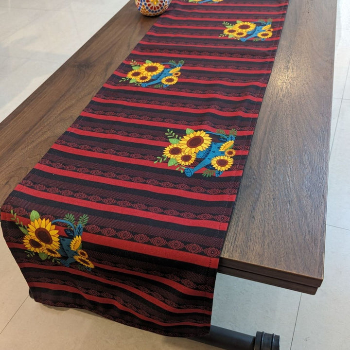 Printed Sambalpuri Ikat Sunflower Splendour Table Runner & Mat Set
