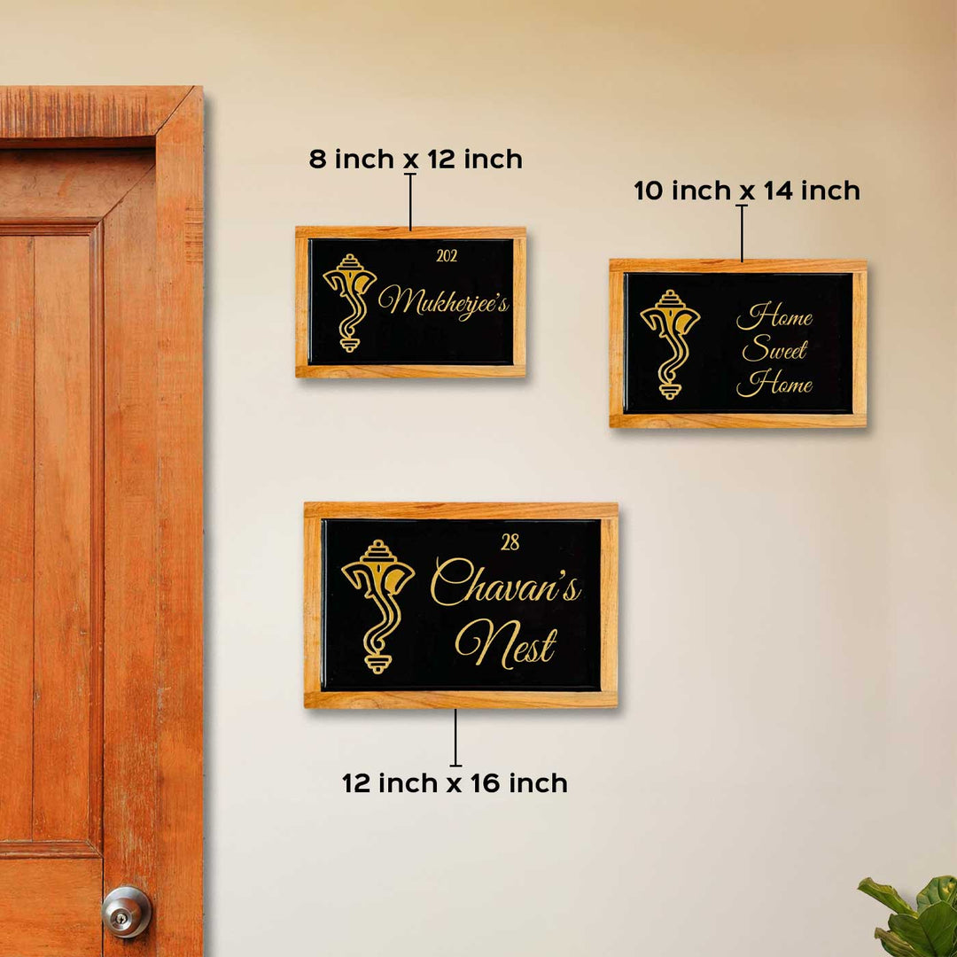 Black Ganesha Face Personalized Framed Rectangle Resin Nameplate