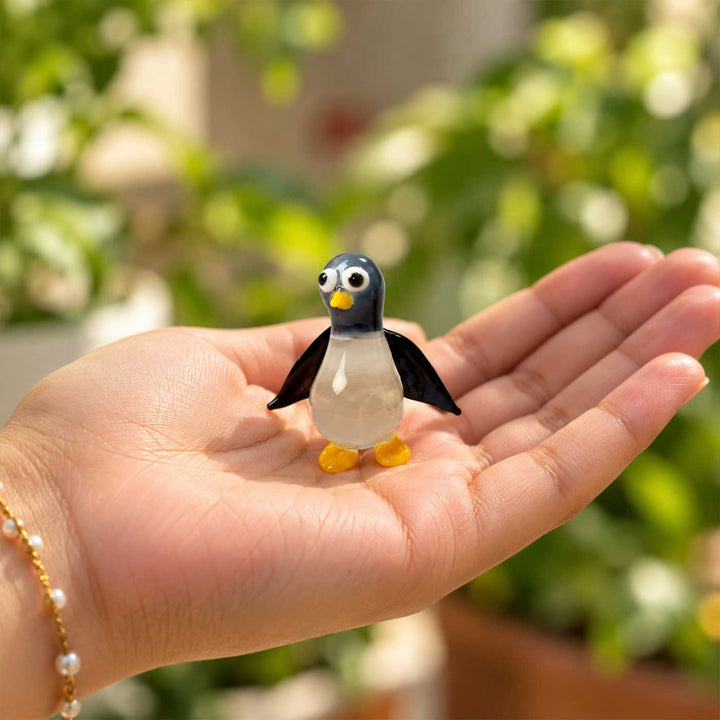 Handmade Blown Glass Penguin Miniature Figurine For Decor