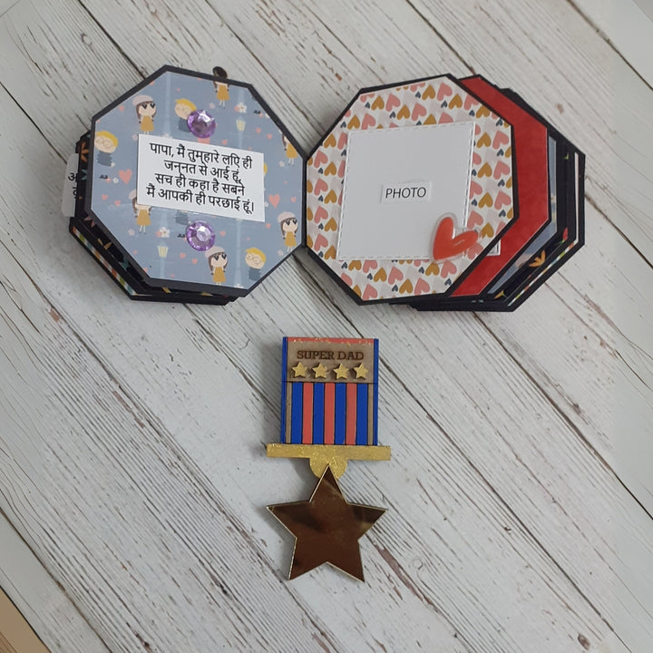 Personalized Handmade Paper Scrapbook And Medal For Fathers