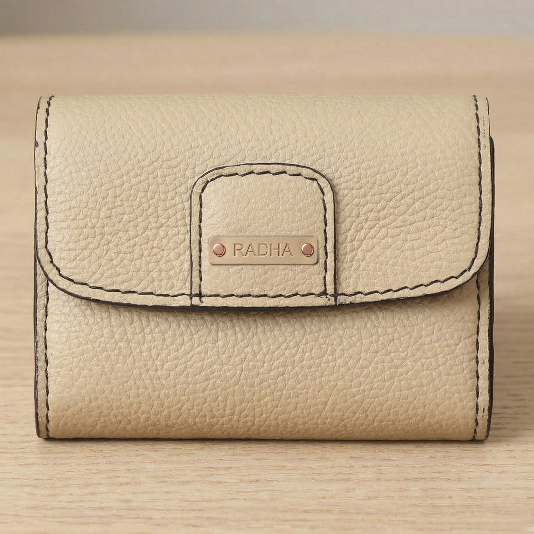 Personalized Off White Ash Leather Card Holder With Lining