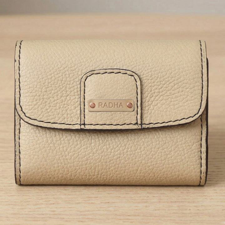 Personalized Off White Ash Leather Card Holder With Lining