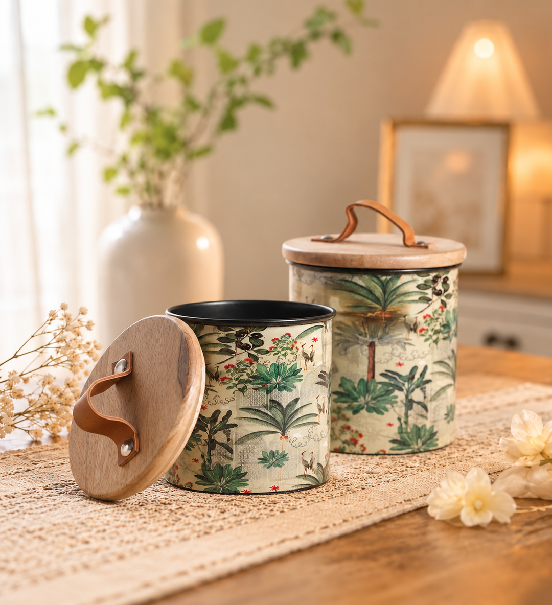 5 inch | Handmade Green Iron Cookie Jar Wax Scented Candle With Wooden Lid