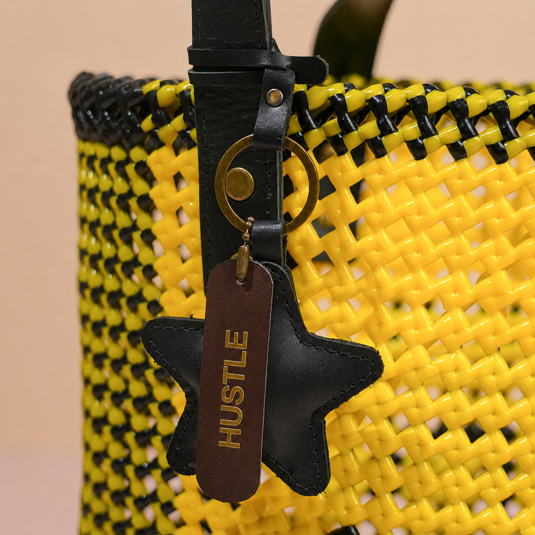 Yellow & Black Personalized Monogram Handmade Wire Koodai Tote Bag