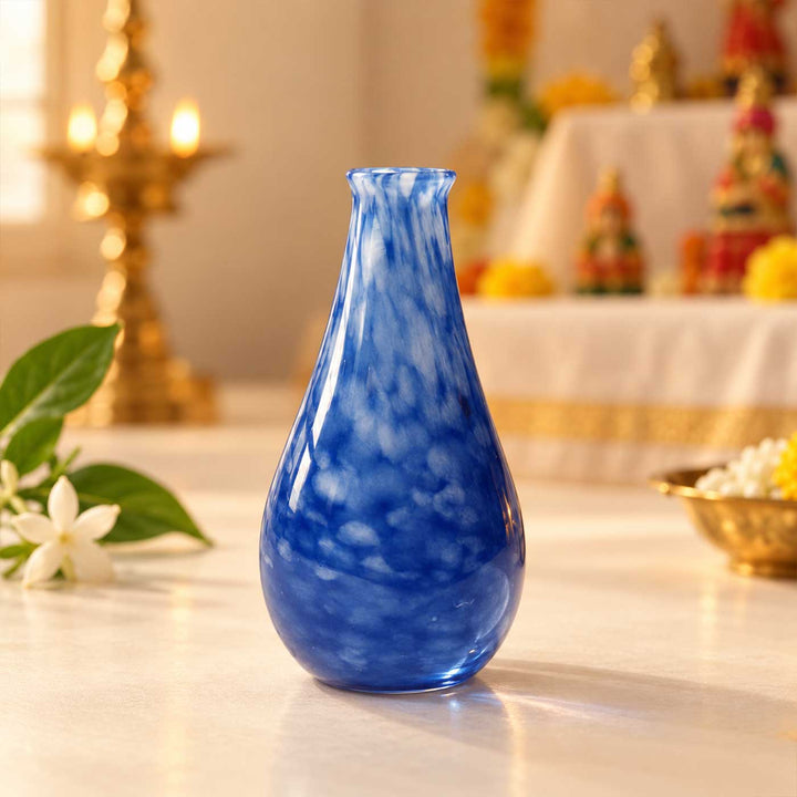 Handmade Cobalt Blue Mottled Small Glass Art Vase For Home Decor