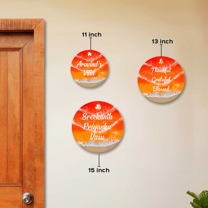 Orange Personalized Ocean Effect Round Resin Name Plate | With 3D Acrylic Letters