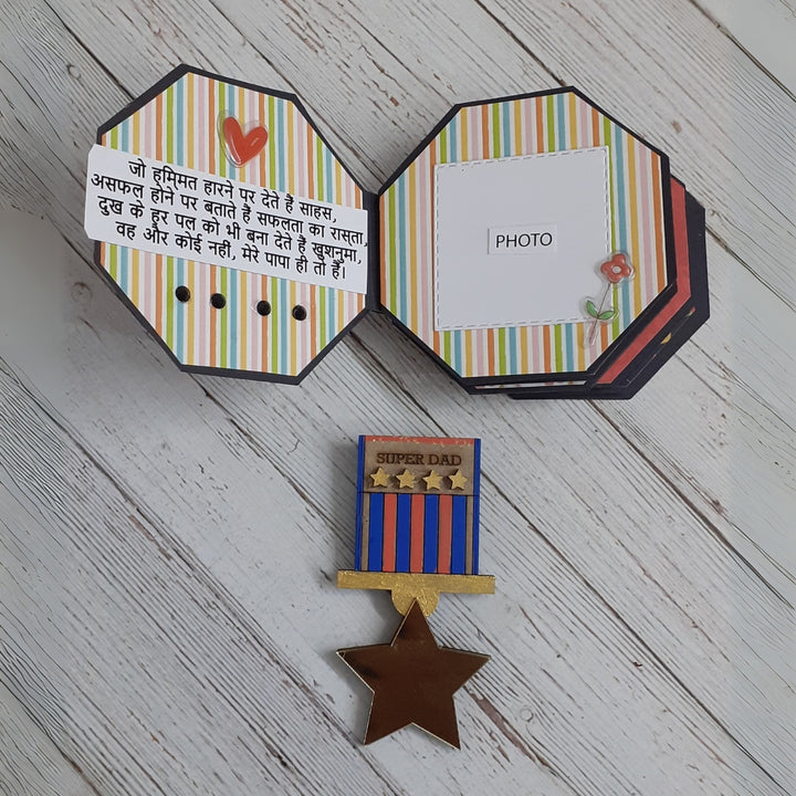 Personalized Handmade Paper Scrapbook And Medal For Fathers