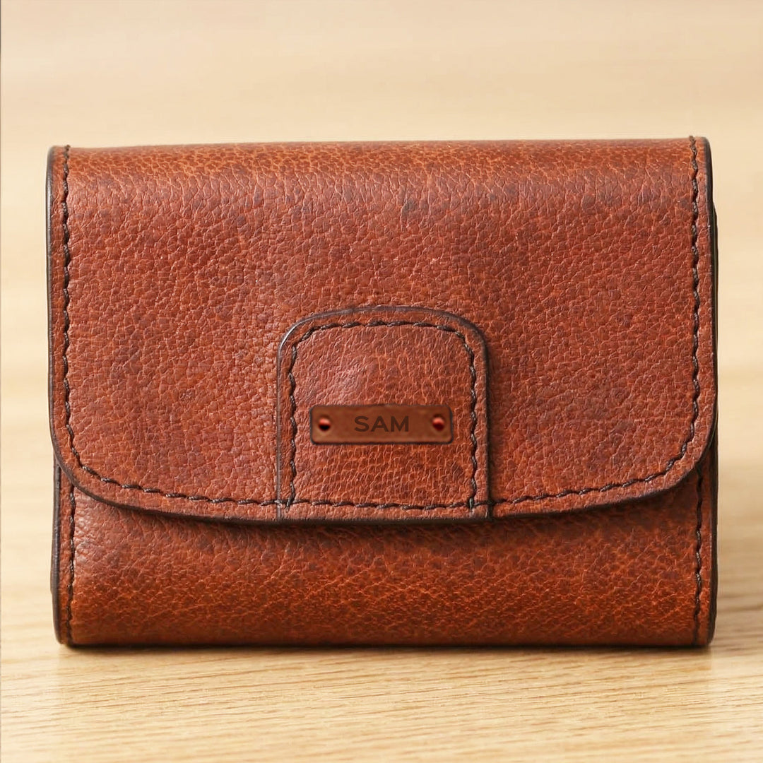 Personalized Brown Ash Leather Card Holder
