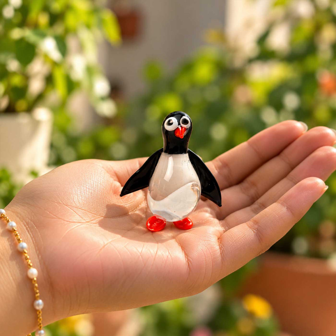 Handmade Blown Glass Penguin Miniature Figurine For Decor