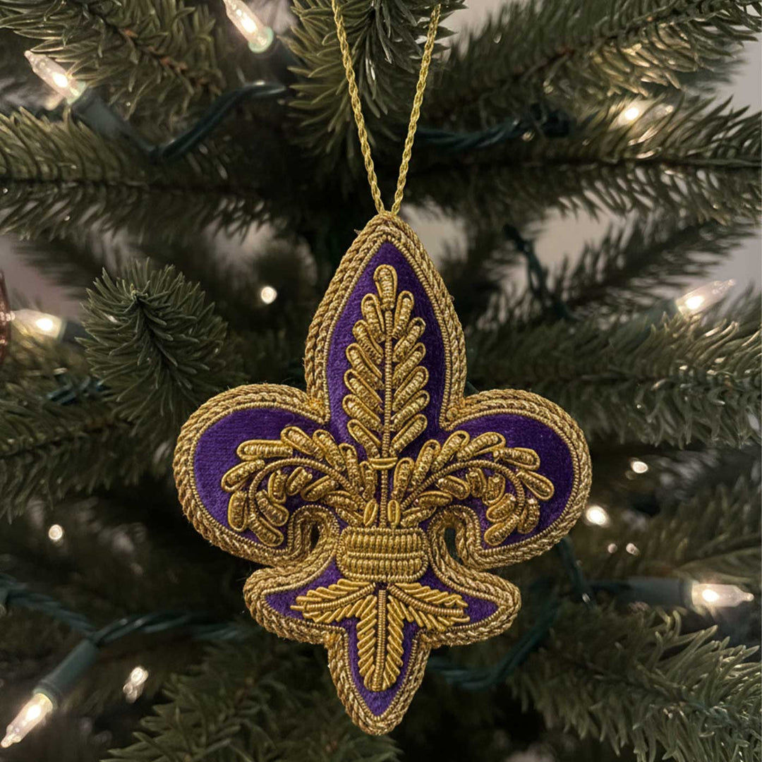 Fleur De Lis Purple Premium Zardozi Ornament
