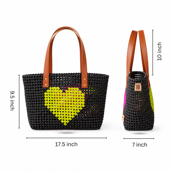 "Double Crush" Pink & Green Heart Mukhya Knot Handmade Wire Koodai Tote Bag