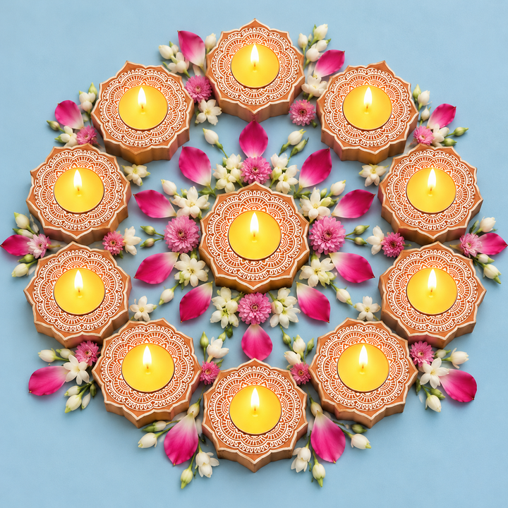 Set of 12 | Handmade Engraved Wooden Tealight Holder