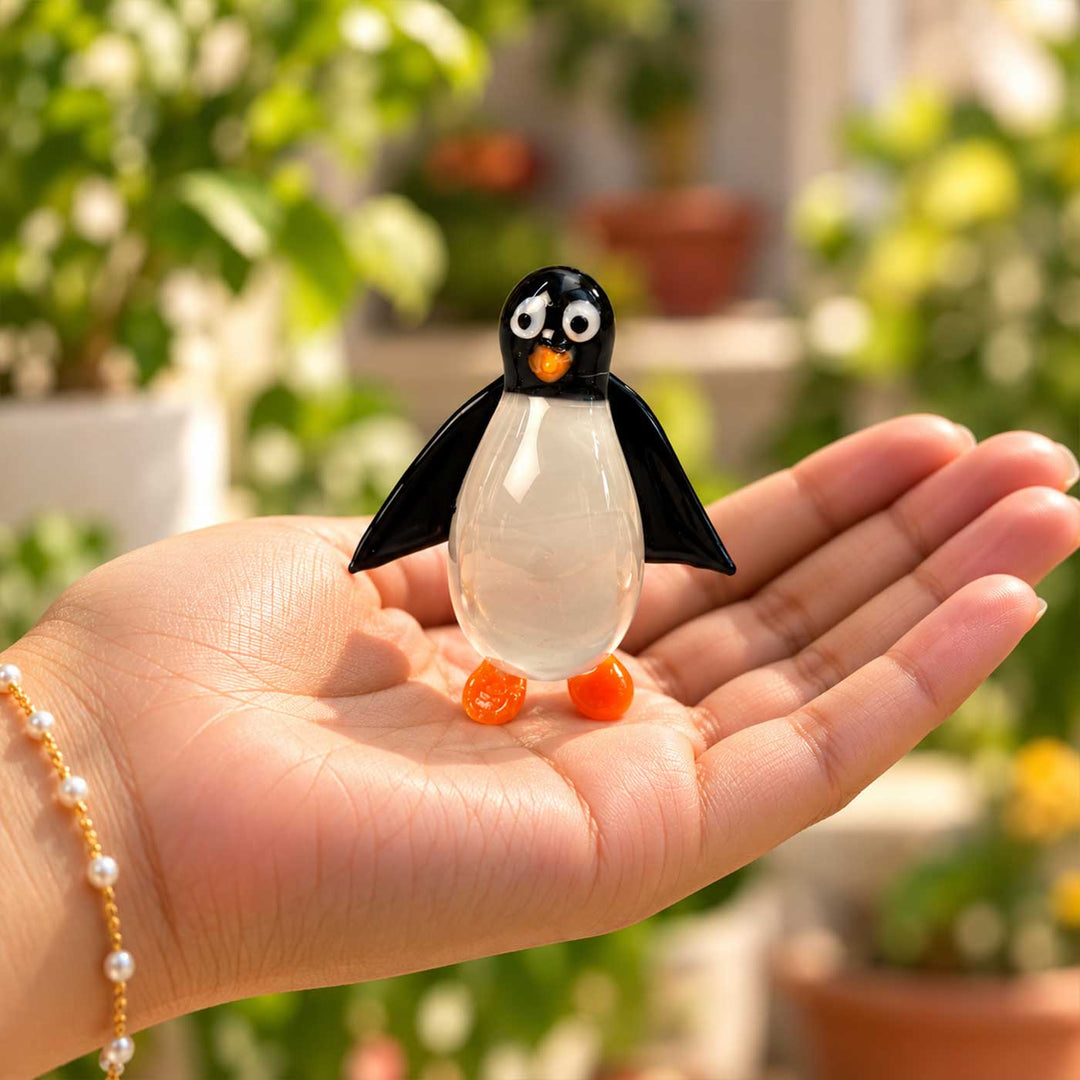 Handmade Blown Glass Penguin Miniature Figurine For Decor