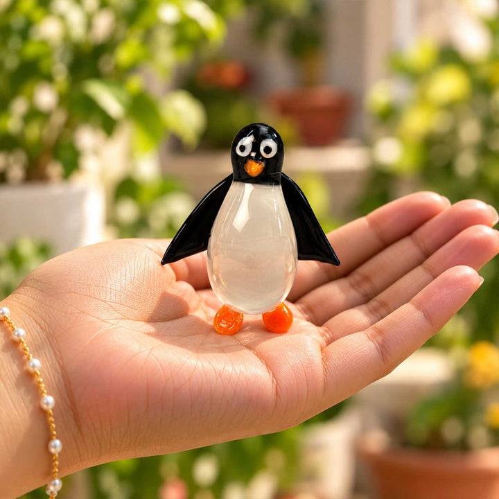 Handmade Blown Glass Penguin Miniature Figurine For Decor