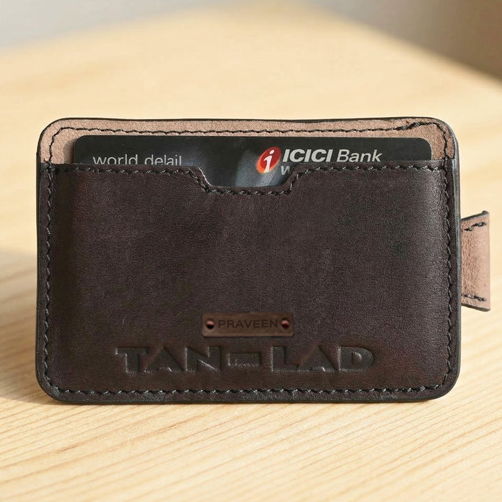 Personalized Dark Brown Kai Leather Card Holder With Lining