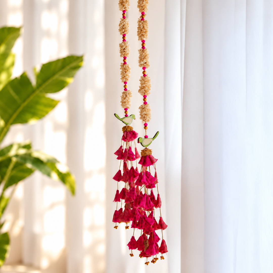 2 Pc | Handmade Parandi Parrot Jute Wall Hanging Strings With Shola Accents