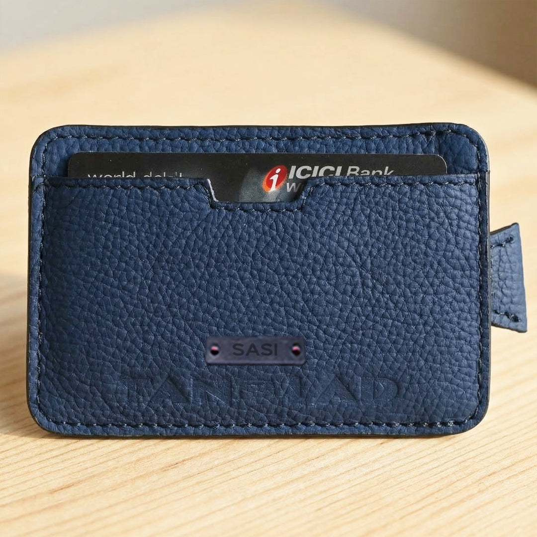 Personalized Blue Kai Leather Card Holder With Lining